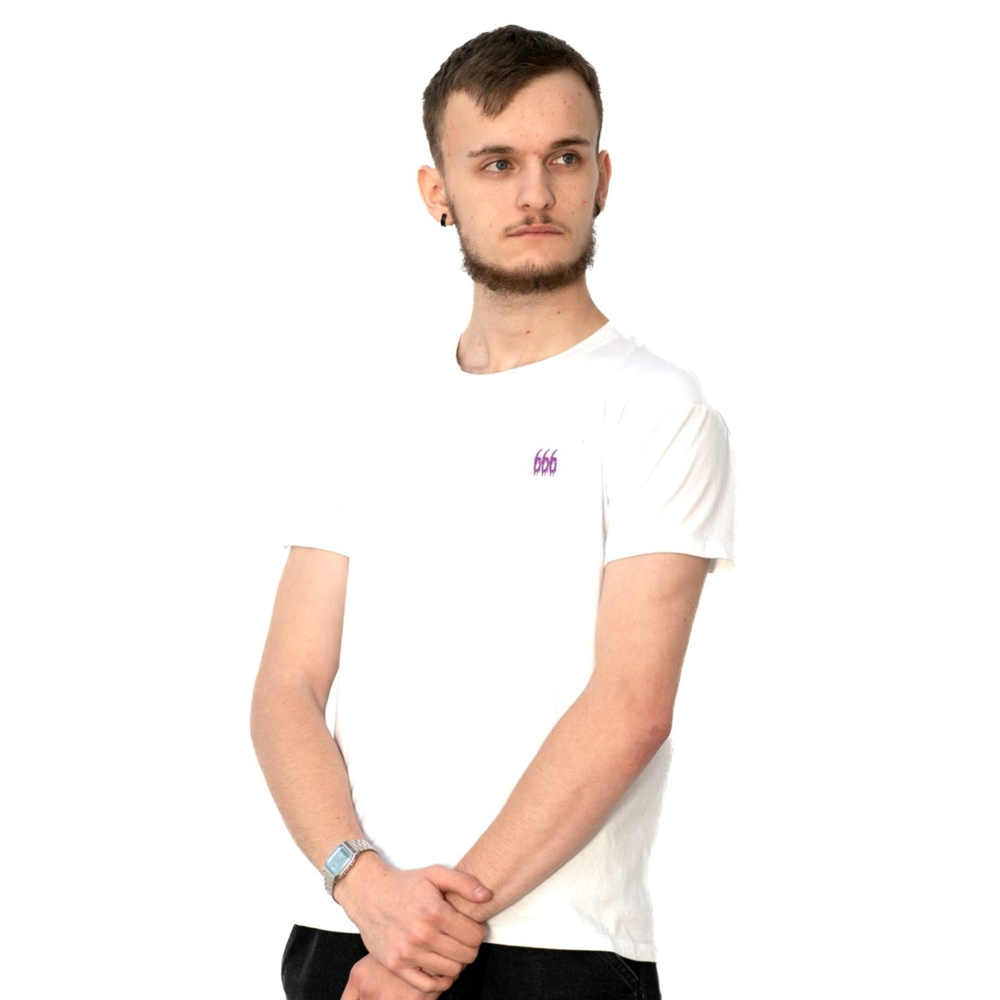 T-Shirt Blanc Brodé Violet